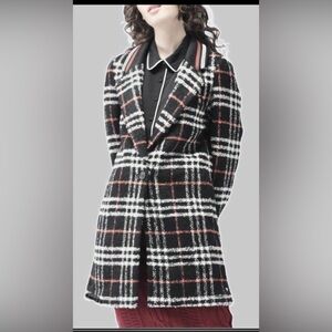 Scotch and Soda Maison Coat Fitted Wool Tweed Black & White Windowpane size XS